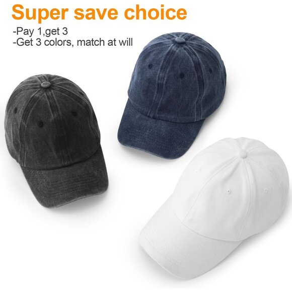 Men's Blue Gray White 3 Pack Plain Cotton Retro Adjustable Baseball Hat Cap - Picture 2 of 7